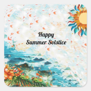 Happy Summer zonnewende zonnebloemen Zee Vierkante Sticker