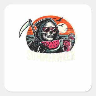 Happy Summerween Grim Reaper Watermelon Summer Hal Vierkante Sticker