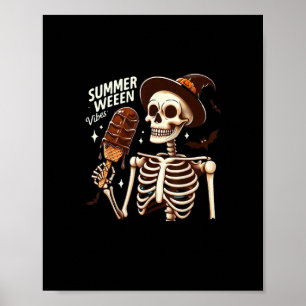 Happy Summerween Vibes Skeleton Ice Cream Summer H Poster
