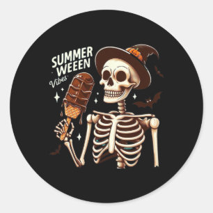 Happy Summerween Vibes Skeleton Ice Cream Summer H Ronde Sticker