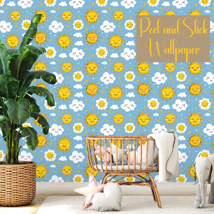 Happy Sun Clouds Kinder Blauwe Peel en Stick Behang