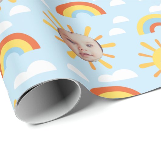 Happy Sun en Sky Custom Photo Wrapping Paper Cadeaupapier (Rol Hoek)