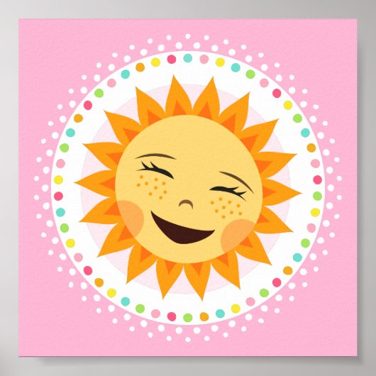 Happy sun met kleurrijke polka stipwand poster (Voorkant)