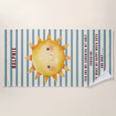 Happy Sun Watercolor Blue Stripes Kids Strandlaken (Voorkant)