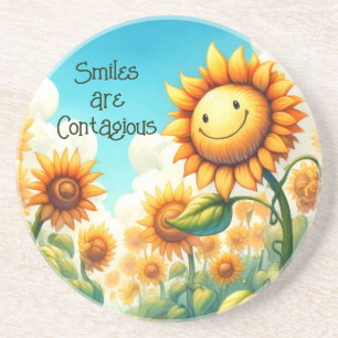 Happy Sunflower - Glimlachen zijn besmettelijk Zandsteen Onderzetter
