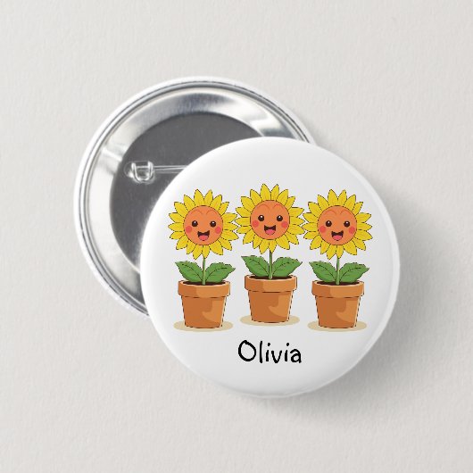 Happy Sunflowers gepersonaliseerd Ronde Button 5,7 Cm (Voorkant /achterkant)