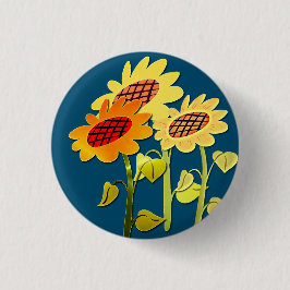 Happy  SunFlowers Schattige Blue Ronde Button 3,2 Cm