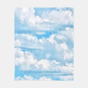 Happy Sunny Clouds Blue Background Fleece Deken