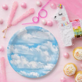 Happy Sunny Clouds Blue Background Papieren Bordje (Feest)