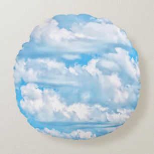 Happy Sunny Clouds Blue Background Rond Kussen