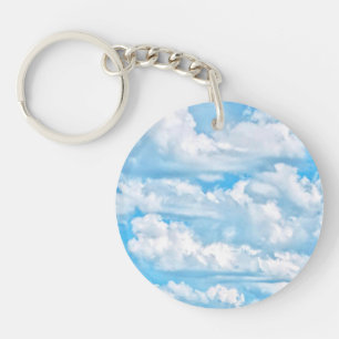 Happy Sunny Clouds Blue Background Sleutelhanger