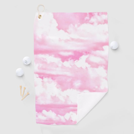 Happy Sunny Clouds Roze Fuchsia Achtergrond op een Golfhanddoek (Insitu)