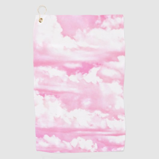 Happy Sunny Clouds Roze Fuchsia Achtergrond op een Golfhanddoek (Voorkant)
