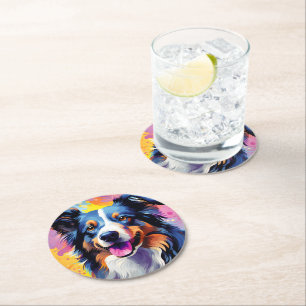 Happy Sunny Puppy Waterverf Ronde Kartonnen Onderzetter