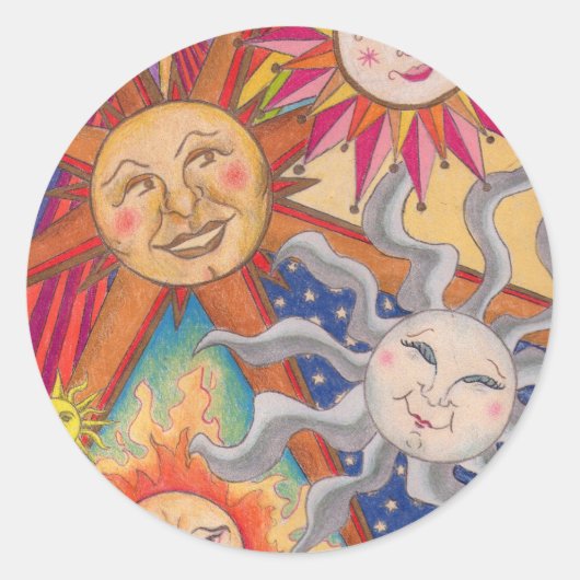 Happy suns ronde sticker (Voorkant)