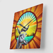 Happy Sunshine Donkey Vierkante Klok (Hoek)