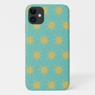 Happy Sunshine Suns Pattern blauwgroen iPhone 11 Hoesje