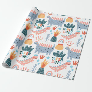 Happy Super Dino Cadeaupapier