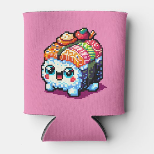 Happy Sushi Roll - Schattigee Pixel Art Japans ete Blikjeskoeler (Voorkant)