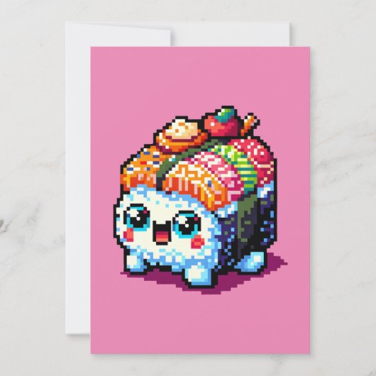 Happy Sushi Roll - Schattigee Pixel Art Japans ete Feestdagenkaart (Voorkant)