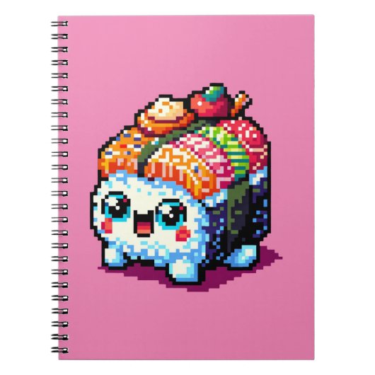 Happy Sushi Roll - Schattigee Pixel Art Japans ete Notitieboek (Voorkant)