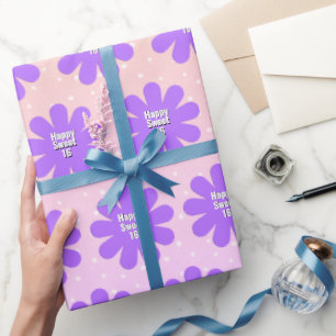 Happy Sweet 16 Paarse Daisy Cadeaupapier