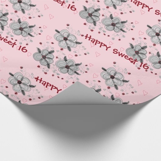 Happy Sweet 16 Pink Gift Wrap Cadeaupapier (Hoek)