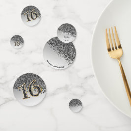 Happy Sweet 16th Birthday Falling Black Glitter Confetti