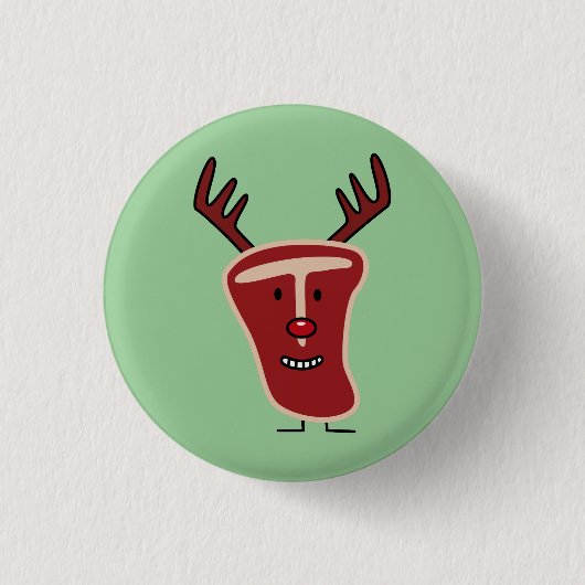 Happy T-Bone Steak Reindeerrode neus Kerstmis Ronde Button 3,2 Cm (Voorkant)