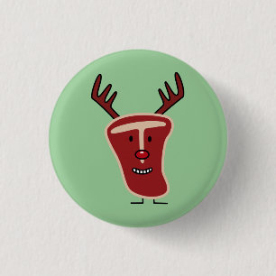 Happy T-Bone Steak Reindeerrode neus Kerstmis Ronde Button 3,2 Cm