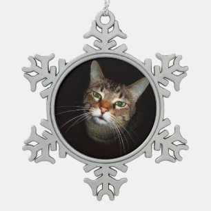 Happy Tabby Wiskers Tin Sneeuwvlok Ornament