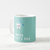 Happy tandarts dag witte tekst blauwgroen koffiemok (Voorkant links)