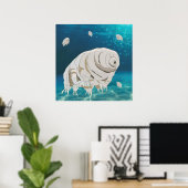 Happy Tardigrade drijft onder water Poster (Thuiskantoor)