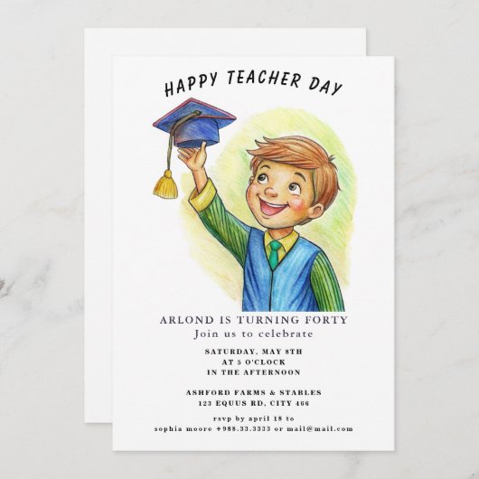Happy Teacher Day Verjaardag Uitnodiging (Voorkant / Achterkant)