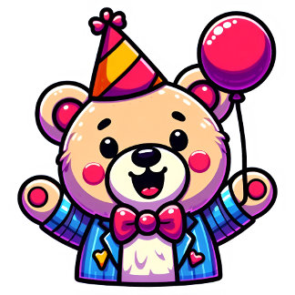 Happy Teddy Bear with Party Attire in a Doodle