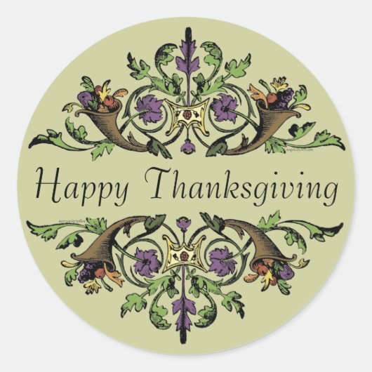 Happy Thanksgiving Antiek Cornucopias Art Sticker (Voorkant)