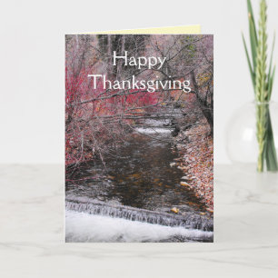 Happy Thanksgiving Autumn Color Leaves Waterfall Feestdagen Kaart