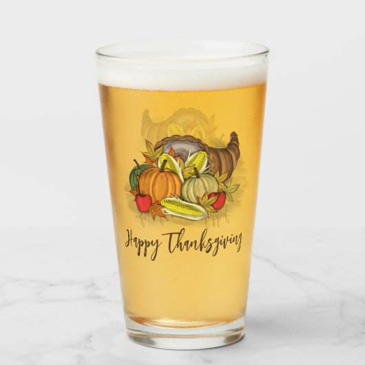 Happy Thanksgiving Autumn Cornucopia Glas (Achterkant gevuld)