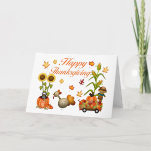 Happy Thanksgiving Autumn Leaves Pumpkin & Turkey Feestdagen Kaart