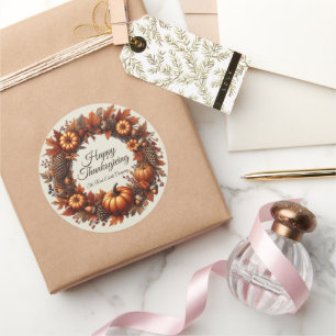 Happy Thanksgiving Autumn verlaat krans bedrijf Ronde Sticker