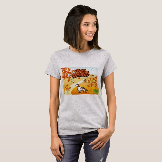 Happy Thanksgiving bij Red and White Setter T-shirt (Voorkant volledig)