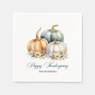Happy Thanksgiving Blauw Sinaasappel Gouden Pompoe Servet