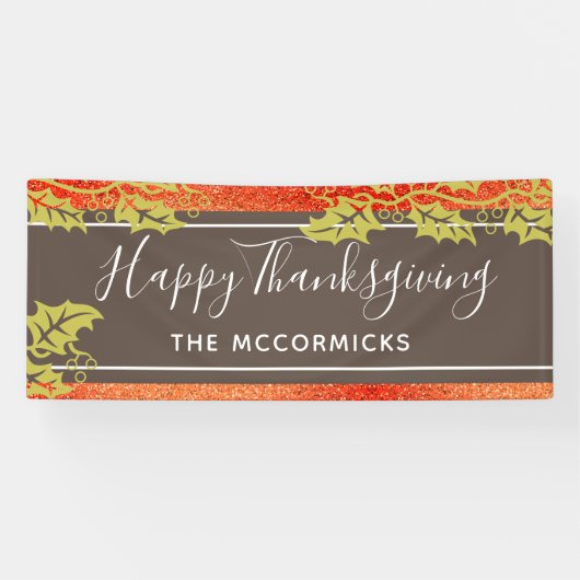 Happy Thanksgiving Burnt Oranje Glitter Custom DIY Spandoek (Horizontaal)