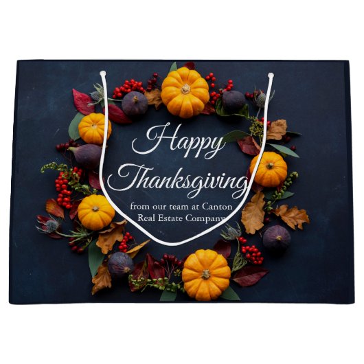 Happy Thanksgiving Business Pumpkin WreatCustom Groot Cadeauzakje (Voorkant)