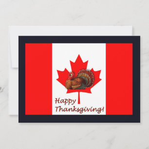 Happy Thanksgiving Canada met vlag en kalkoen Kaart