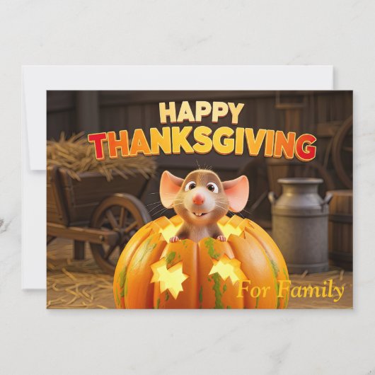 Happy Thanksgiving Cartoon Rat in Pumpkin Feestdagenkaart (Voorkant)