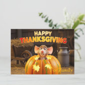 Happy Thanksgiving Cartoon Rat in Pumpkin Feestdagenkaart (Staand voorkant)