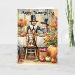Happy Thanksgiving Cat Gevouwen Vakantie Kaart