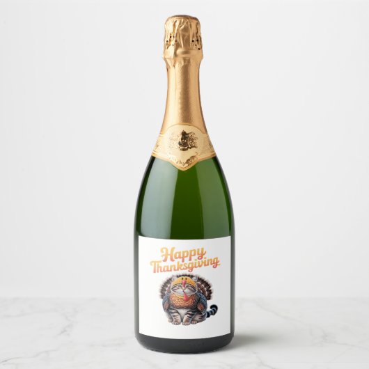 Happy Thanksgiving Cat Turkey Day Herfst Classic T Sparkling Wijnetiket (Voorkant)
