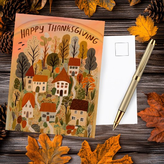 Happy Thanksgiving Charming Autumn Village Schatti Briefkaart